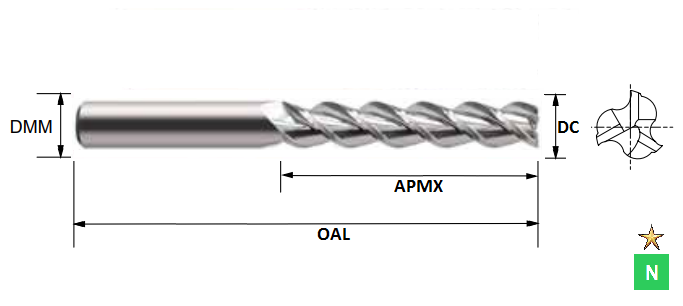 8.0mm 3 Flute 45 (45mm Length of Cut) Degree Long Series ALU-XP Carbide Slot Drill